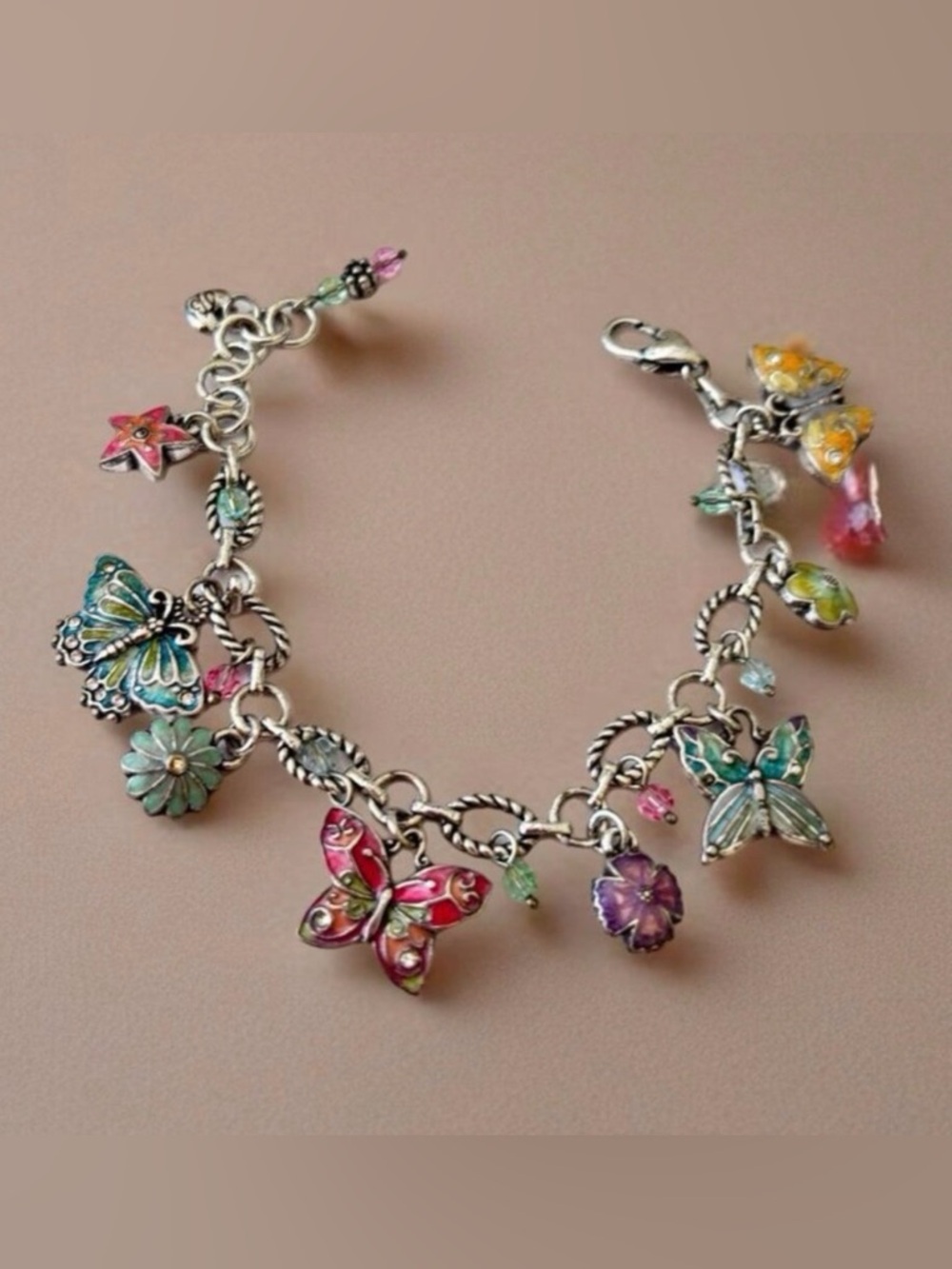 🦋 BRIGHTON 🌺 Silver Butterfly & Flower Charm Bracelet! - Picture 9 of 15